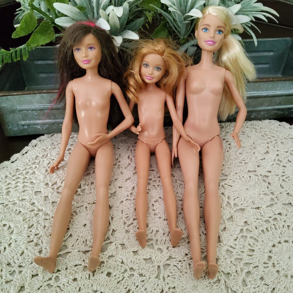 Mattel Barbie Doll Set of 3 Lot Barbie Skipper Stacie Pink Hair No Clothes